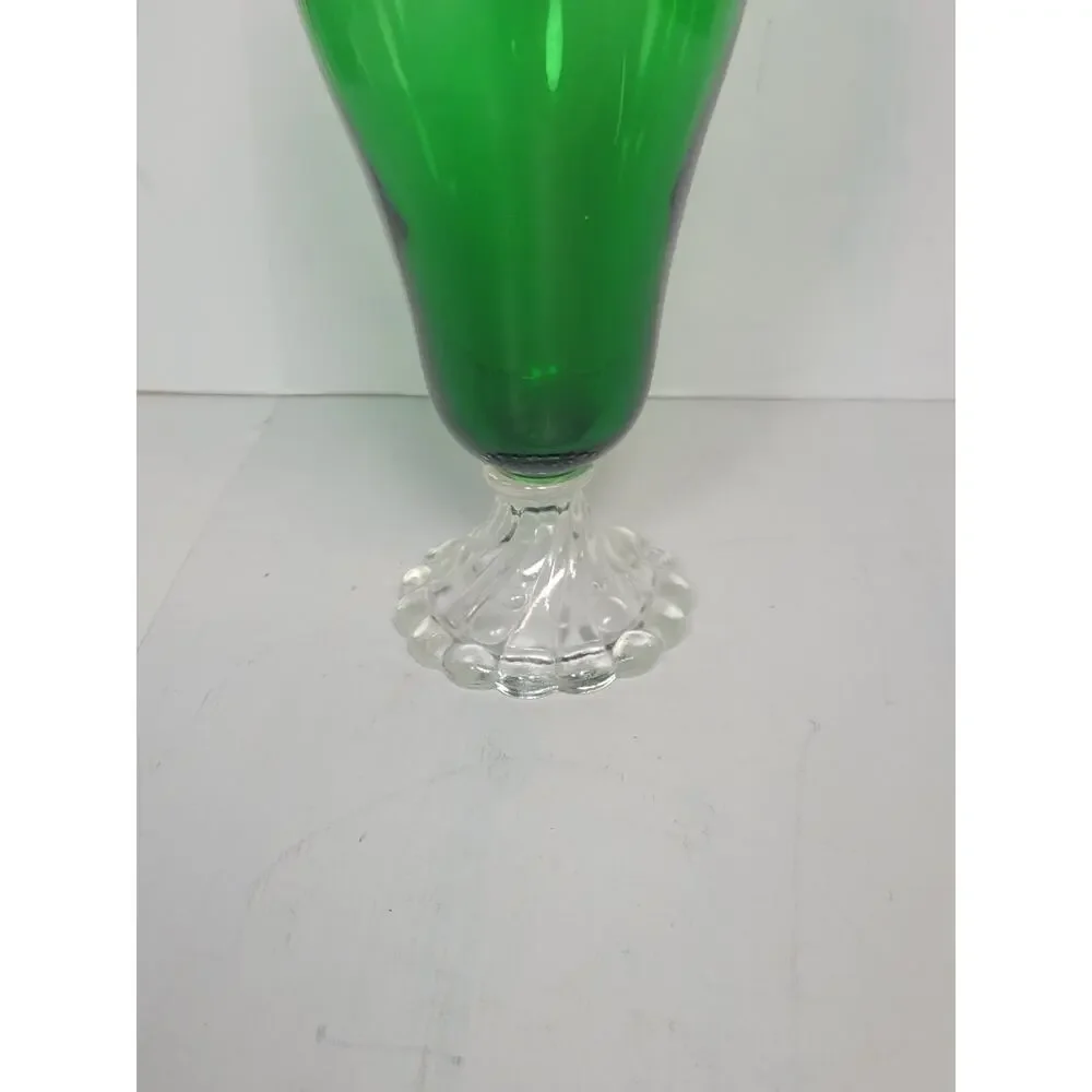 Vintage Anchor Hocking Forest Green Boopie Water Goblet Burple Bubble Foot Glass
